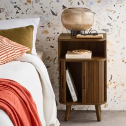 Comodino scandinavo decorazione legno 2 porte scorrevoli