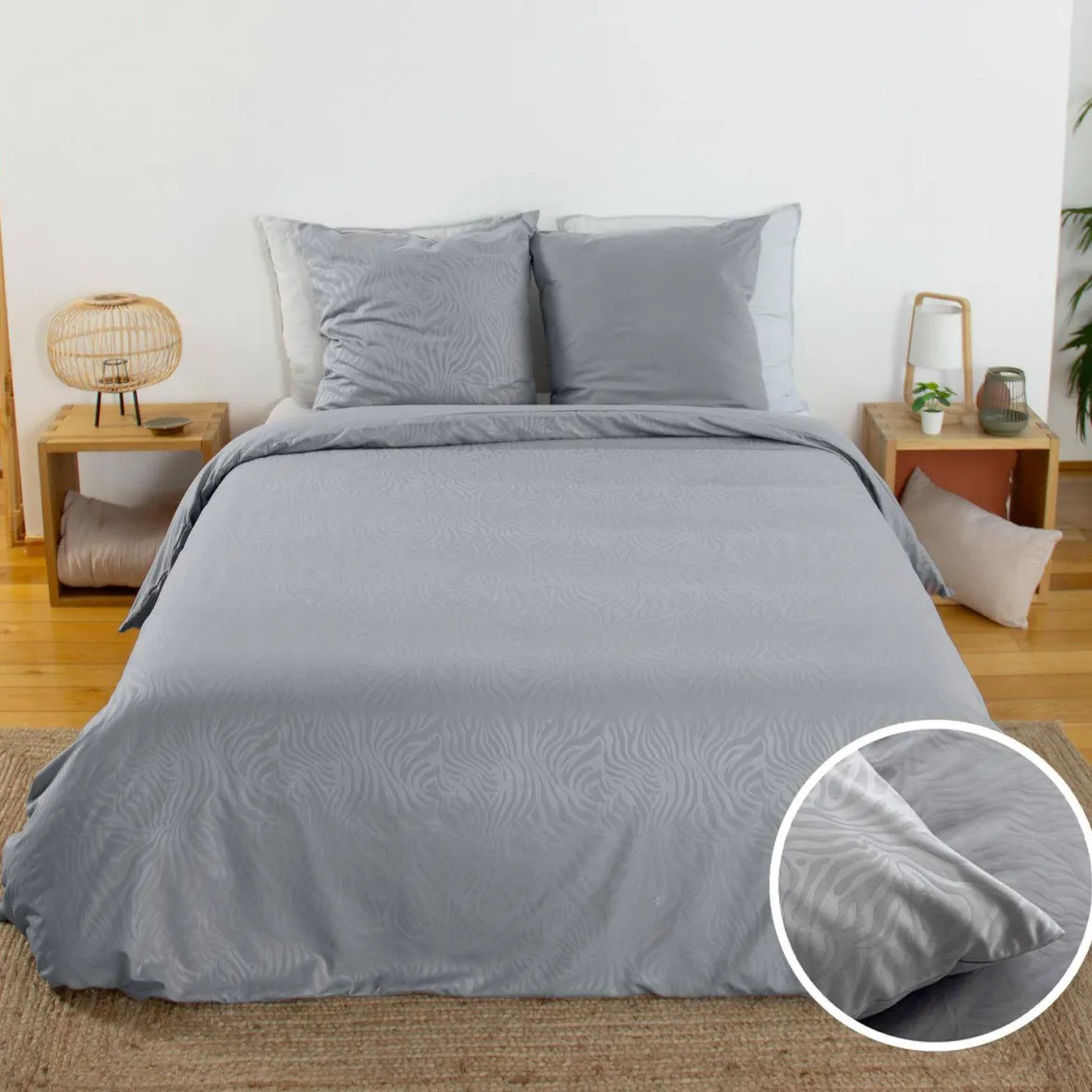 Completo letto in poliestere reversibile stampato zebrato 2 posti grigio