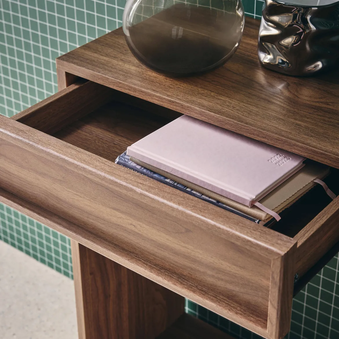 Console effet legno 2 cassetti e ripiano, 100cm