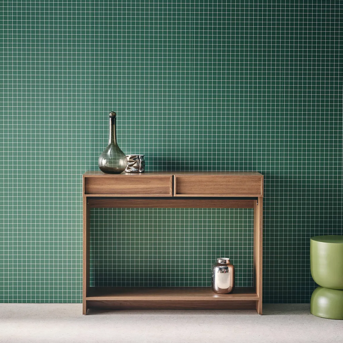 Console effet legno 2 cassetti e ripiano, 100cm