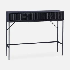 Consolle con effetto legno scanalato nero a 2 cassetti, 100cm