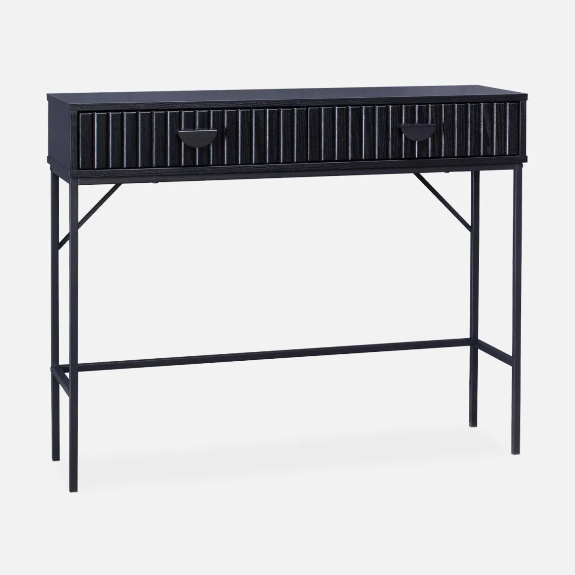 Consolle con effetto legno scanalato nero a 2 cassetti, 100cm