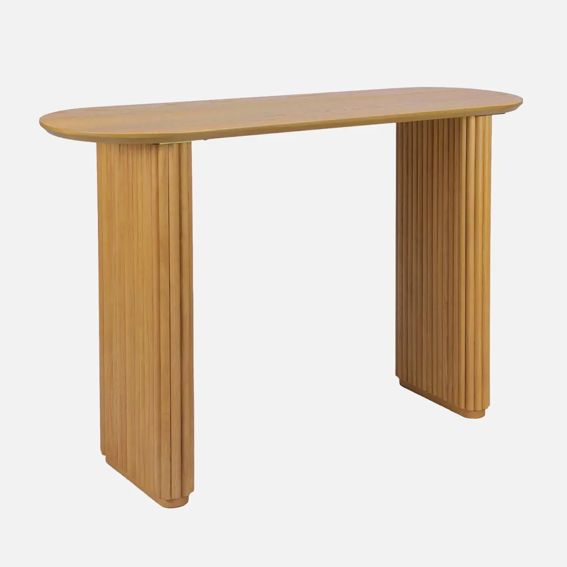 Consolle ovale in legno di hevea impiallacciato rovere