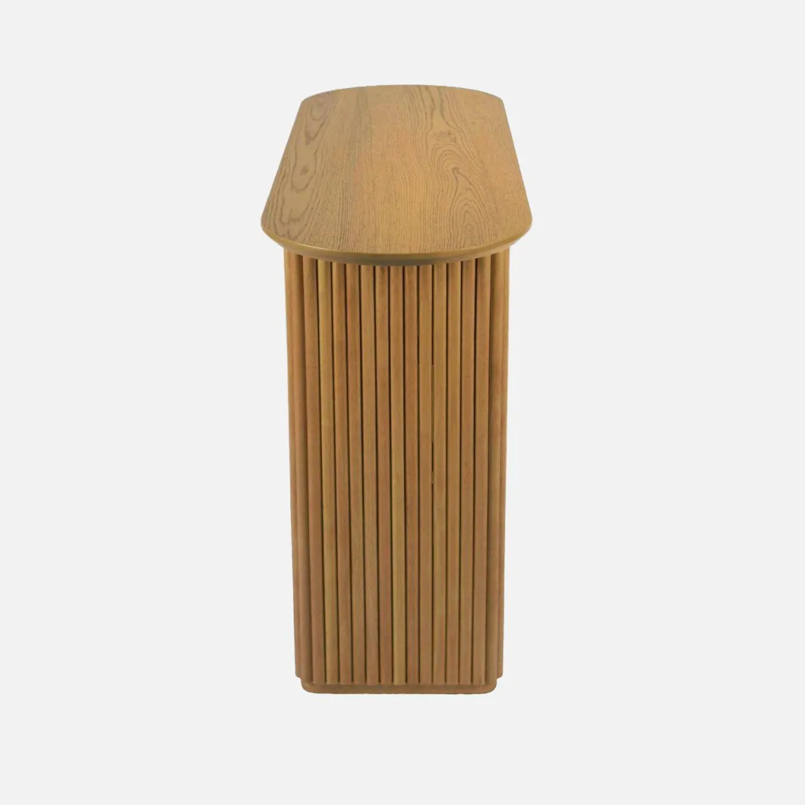 Consolle ovale in legno di hevea impiallacciato rovere