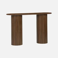 Consolle ovale scandinava con effetto legno scanalato, 120cm
