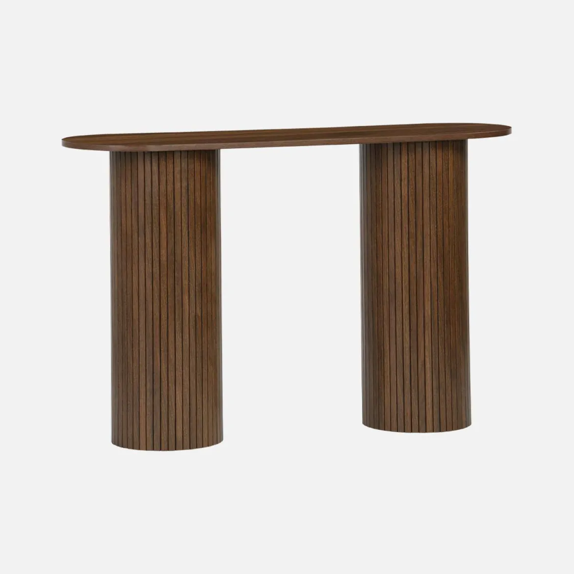 Consolle ovale scandinava con effetto legno scanalato, 120cm