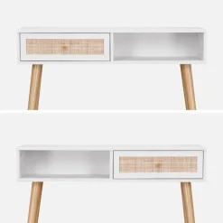 Consolle scandinava con effetto legno e canna, 100cm