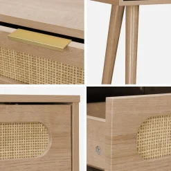 Consolle scandinava in canna e legno, 100cm