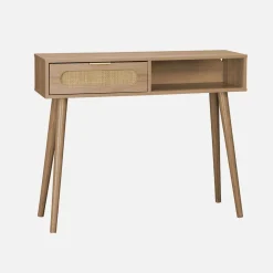 Consolle scandinava in canna e legno, 100cm