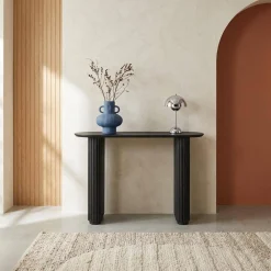 Consolle ovale in legno di hevea impiallacciato rovere