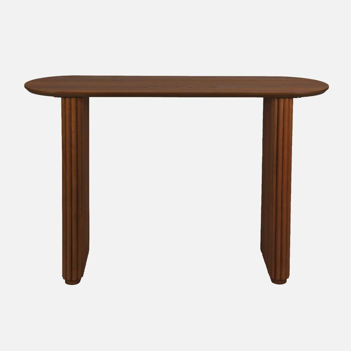Consolle ovale in legno di hevea impiallacciato rovere