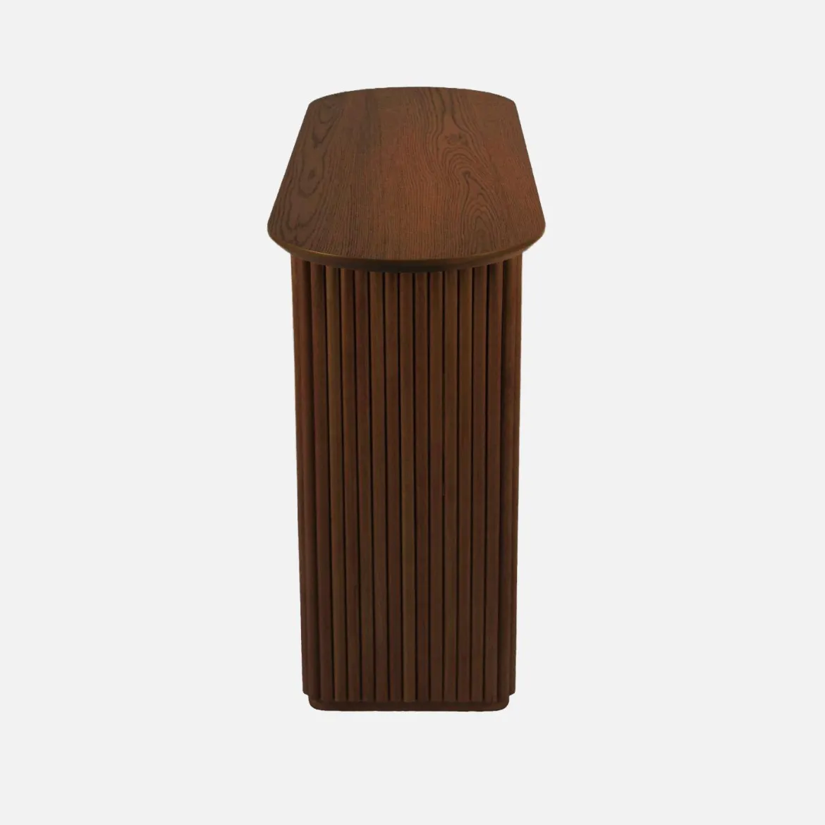 Consolle ovale in legno di hevea impiallacciato rovere