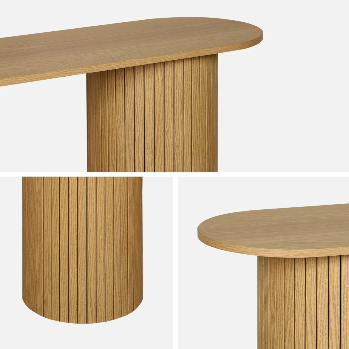Consolle ovale scandinava con effetto legno scanalato, 120cm
