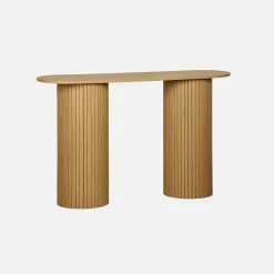 Consolle ovale scandinava con effetto legno scanalato, 120cm