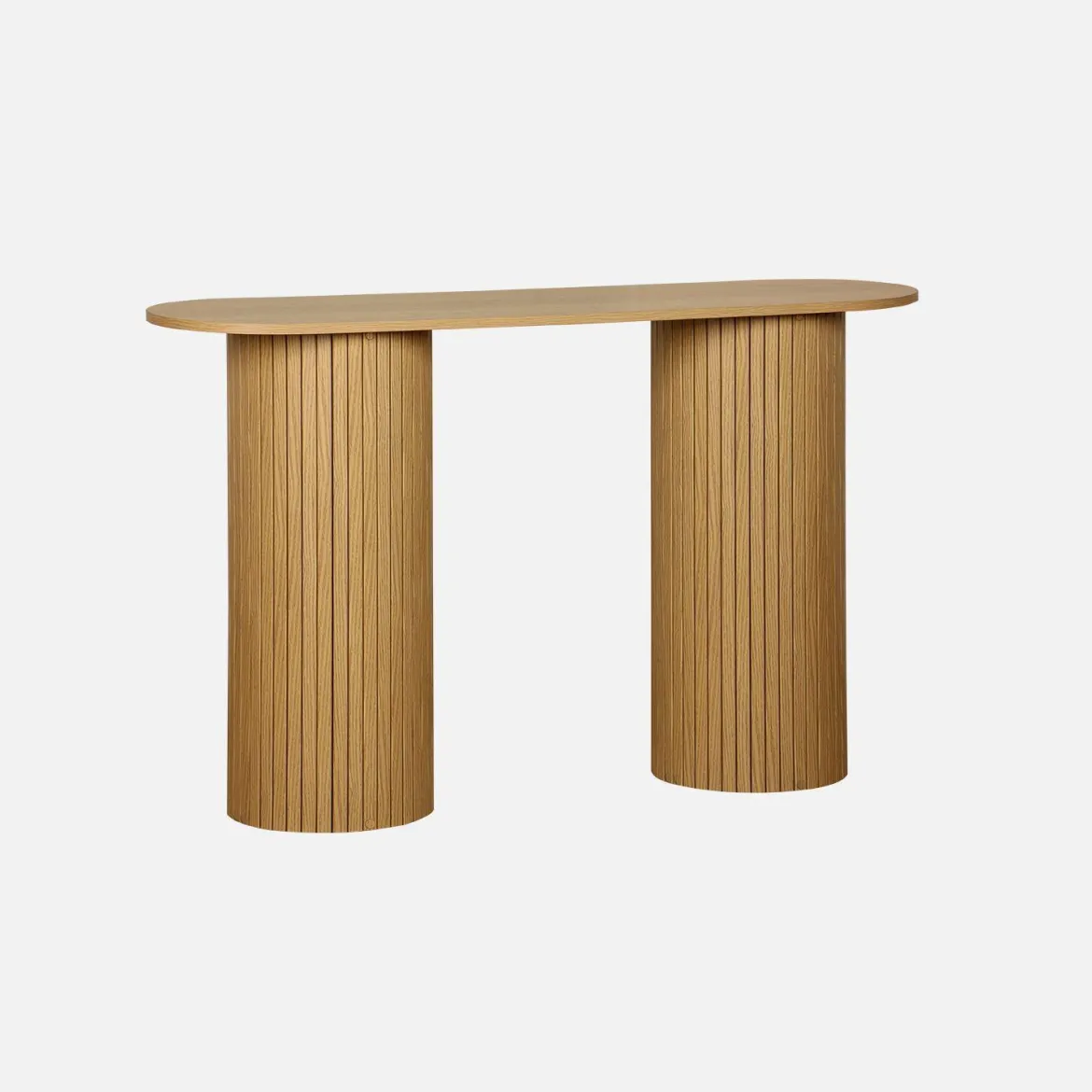 Consolle ovale scandinava con effetto legno scanalato, 120cm