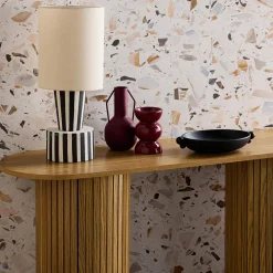 Consolle ovale scandinava con effetto legno scanalato, 120cm