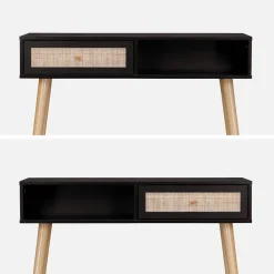 Consolle scandinava con effetto legno e canna, 100cm