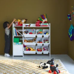 Contenitore per bambini con 9 contenitori, 4 ripiani, 1 anta