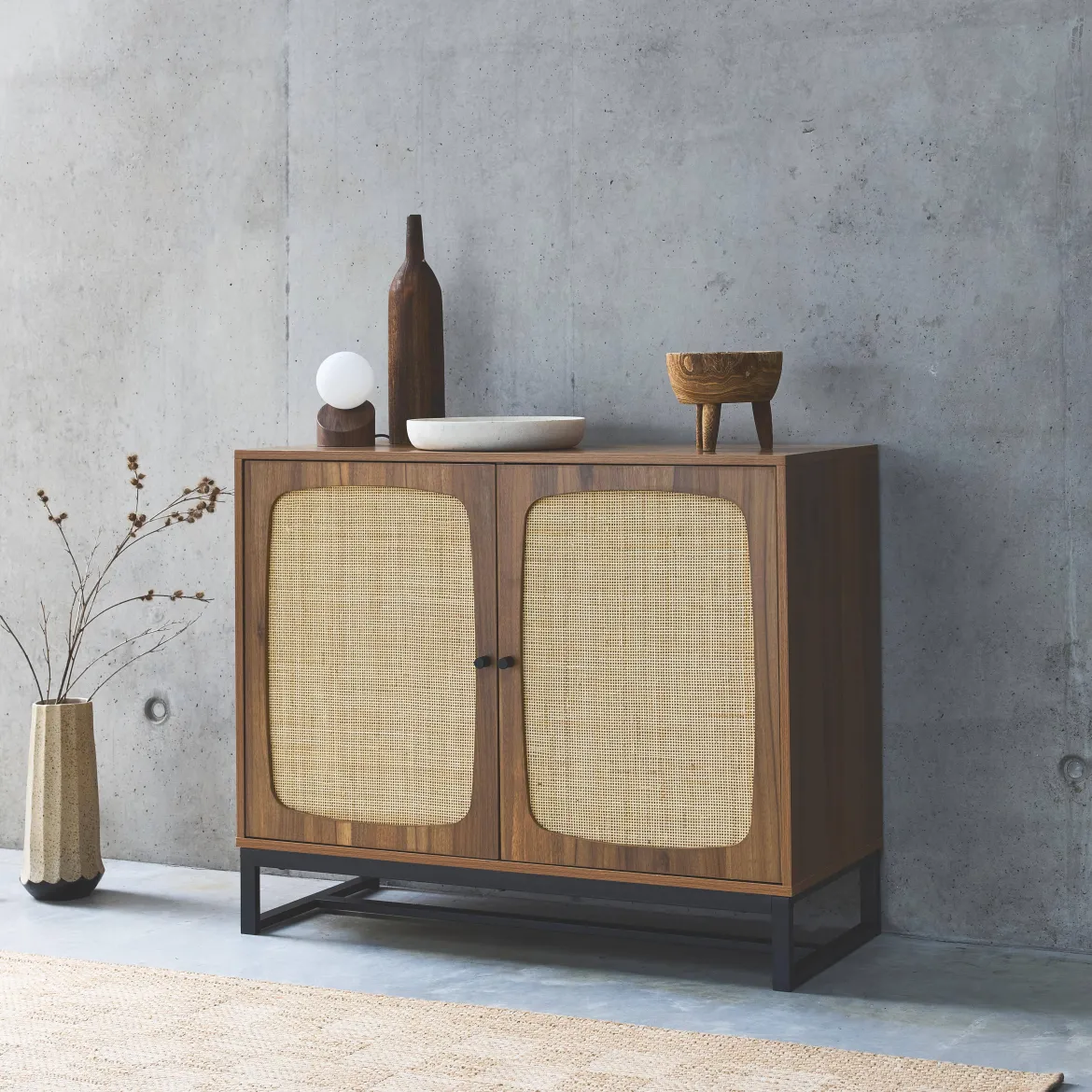 Credenza a 2 ante in canna e legno, 100cm