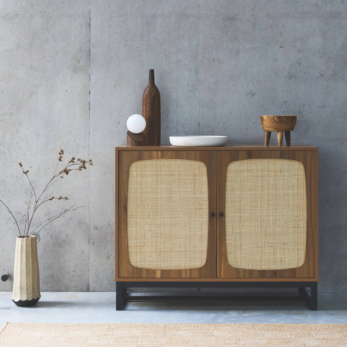 Credenza a 2 ante in canna e legno, 100cm