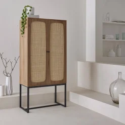Credenza a 2 ante in canna e legno, 165cm