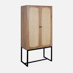 Credenza a 2 ante in canna e legno, 165cm
