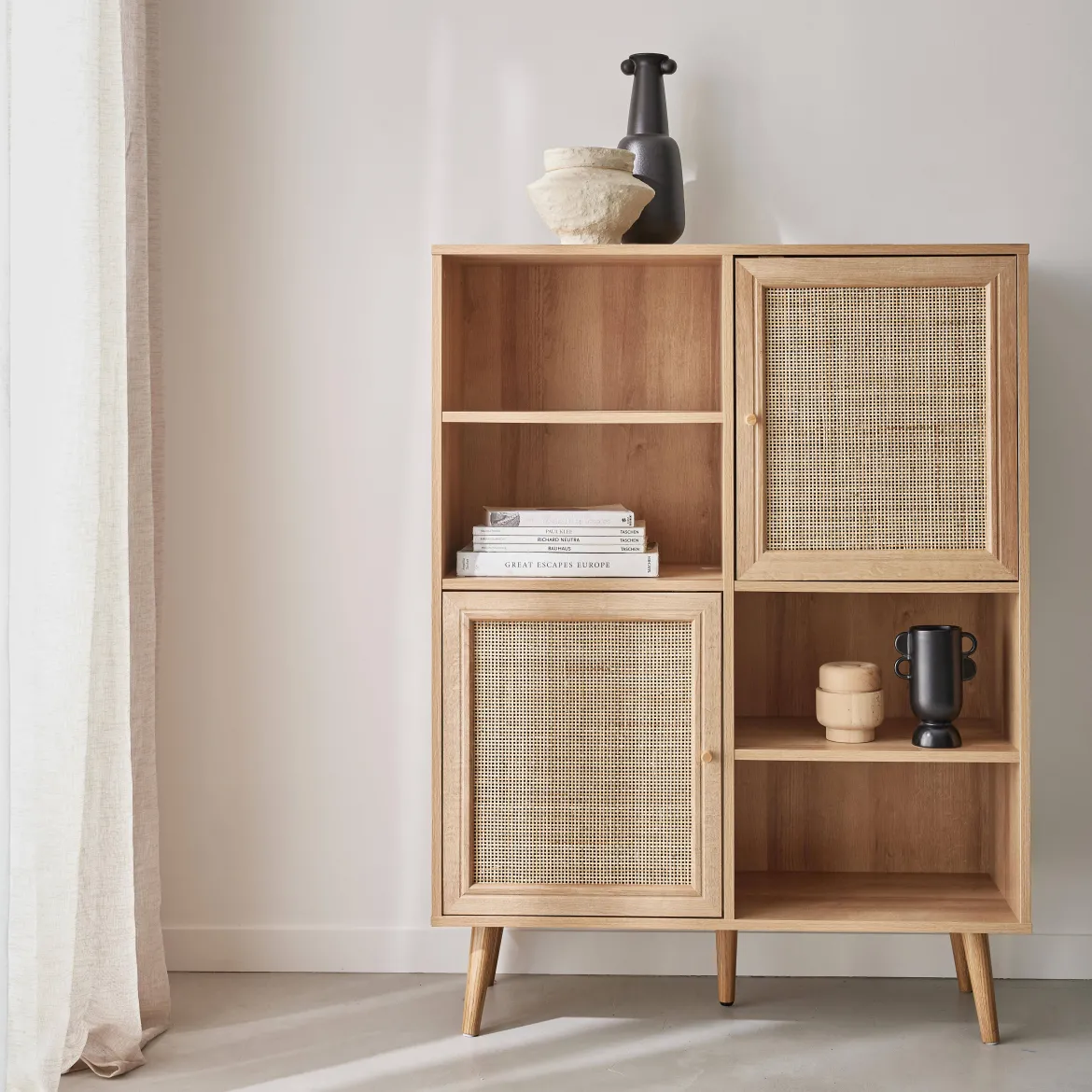 Credenza a 2 ante in canna e legno, 90cm