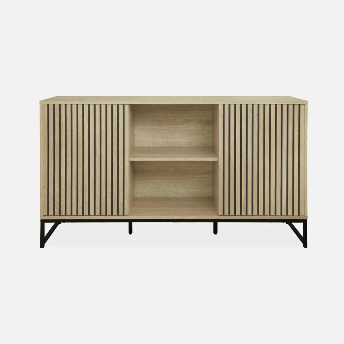 Credenza contemporanea a 2 ante scanalate effetto legno, 140cm
