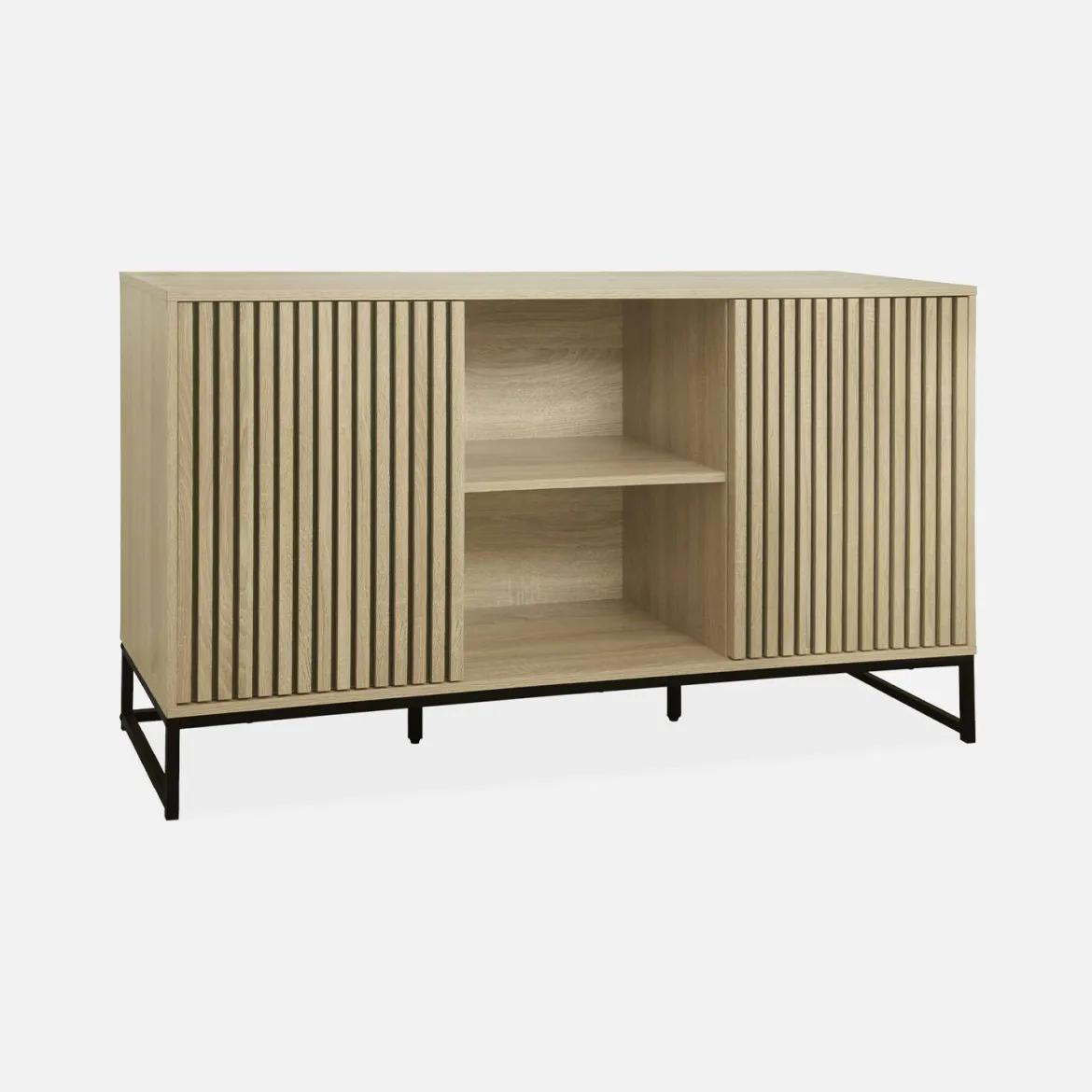 Credenza contemporanea a 2 ante scanalate effetto legno, 140cm