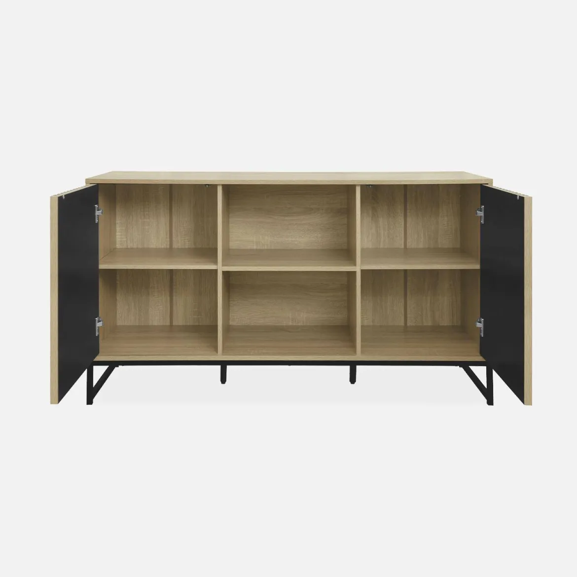 Credenza contemporanea a 2 ante scanalate effetto legno, 140cm