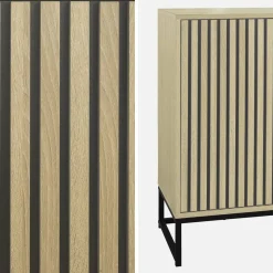 Credenza contemporanea scanalata effetto legno a 3 ante, 160cm
