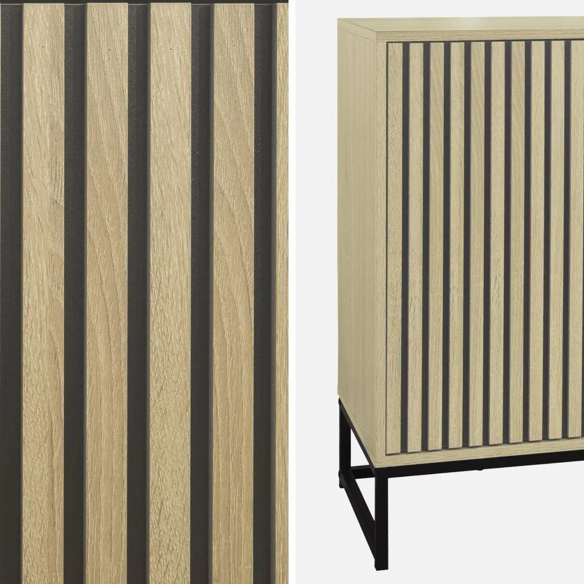 Credenza contemporanea scanalata effetto legno a 3 ante, 160cm