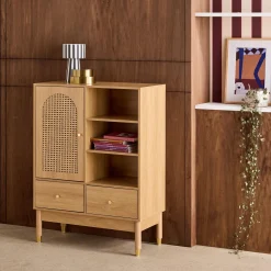 Credenza decorativa in legno e canna 1 anta 75cm