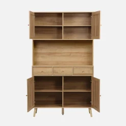 Credenza decorazione in legno e cannage 4 ante e 3 cassetti, 110cm