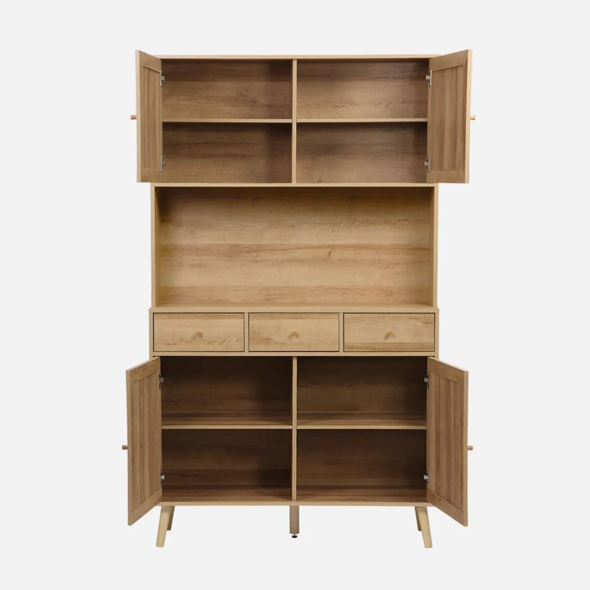 Credenza decorazione in legno e cannage 4 ante e 3 cassetti, 110cm