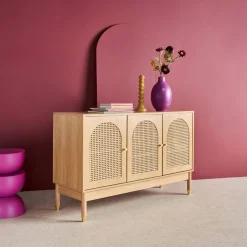 Credenza decorazione legno e canna 3 ante 120cm