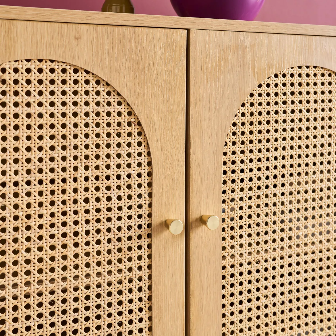 Credenza decorazione legno e canna 3 ante 120cm