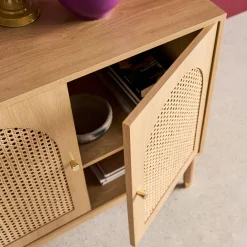 Credenza decorazione legno e canna 3 ante 120cm