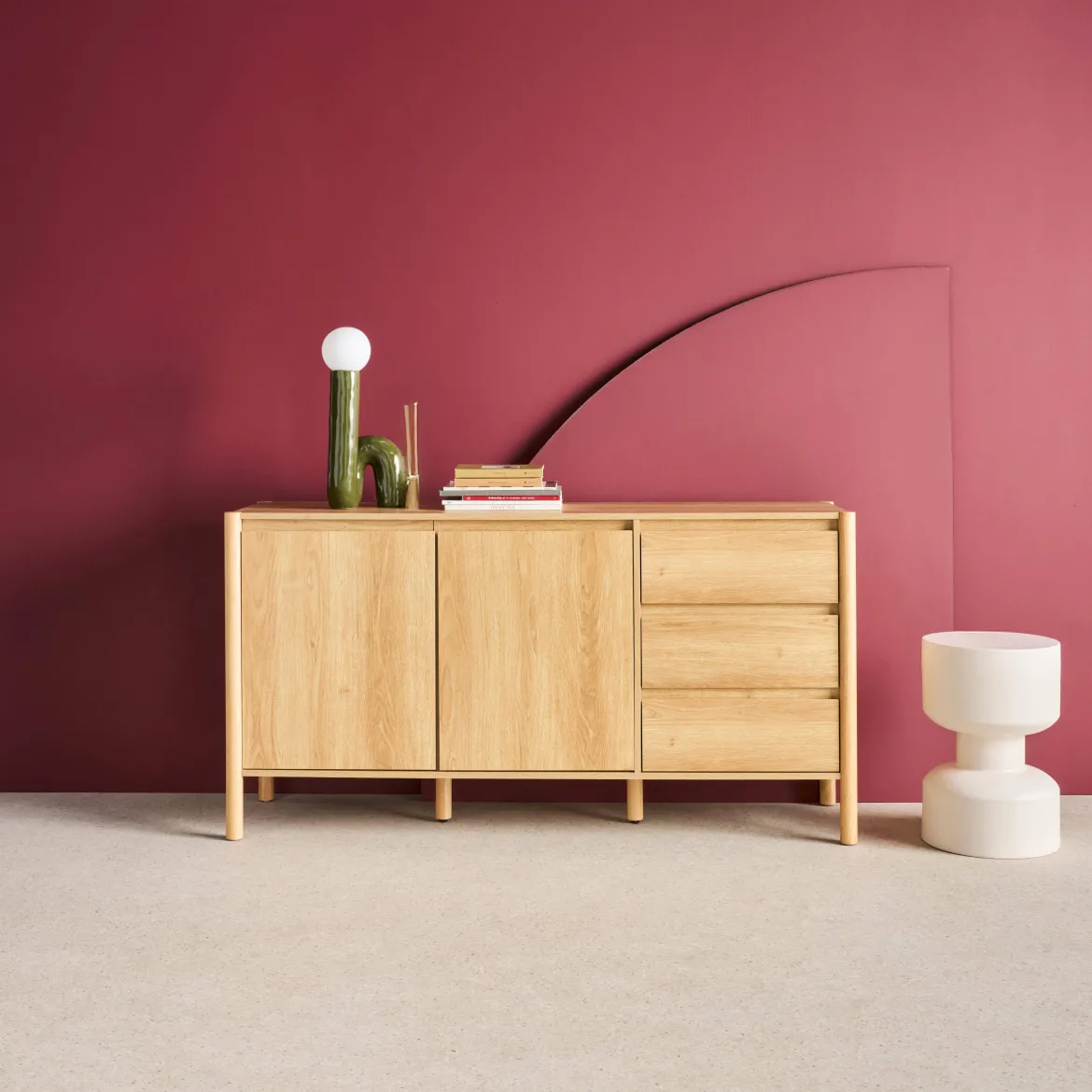 Credenza decorazione legno 2 ante 3 cassetti 150cm
