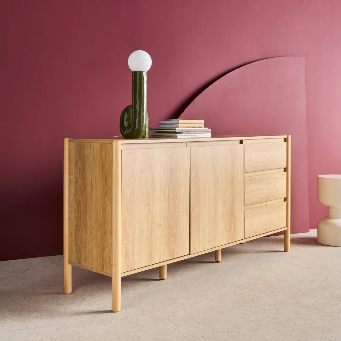 Credenza decorazione legno 2 ante 3 cassetti 150cm