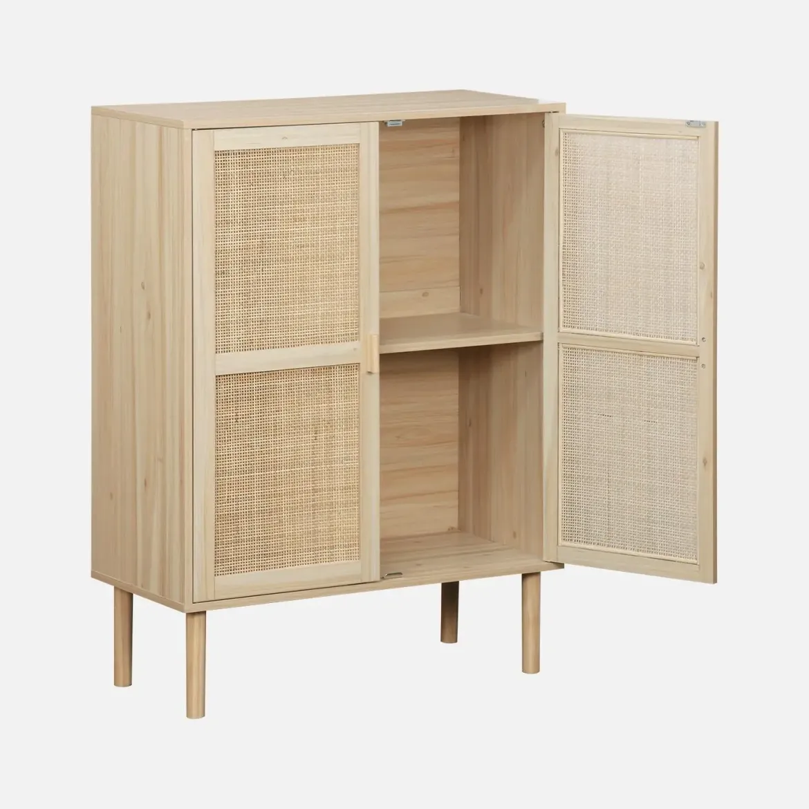 Credenza effetto canna e legno a 2 ante, 80cm