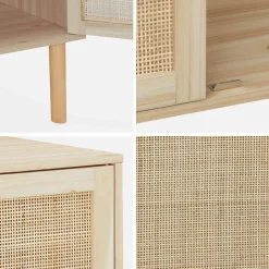 Credenza effetto canna e legno a 2 ante, 80cm
