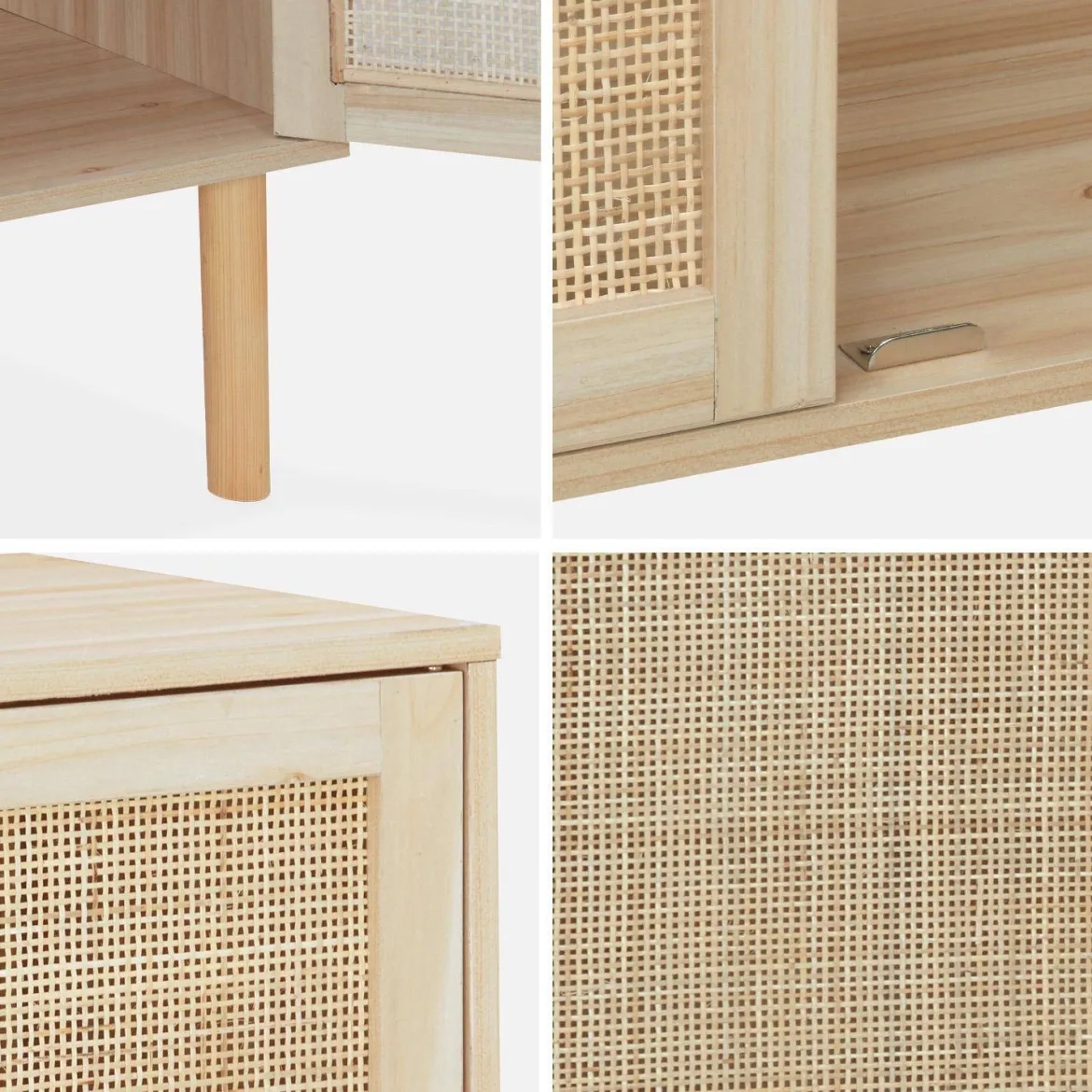 Credenza effetto canna e legno a 2 ante, 80cm