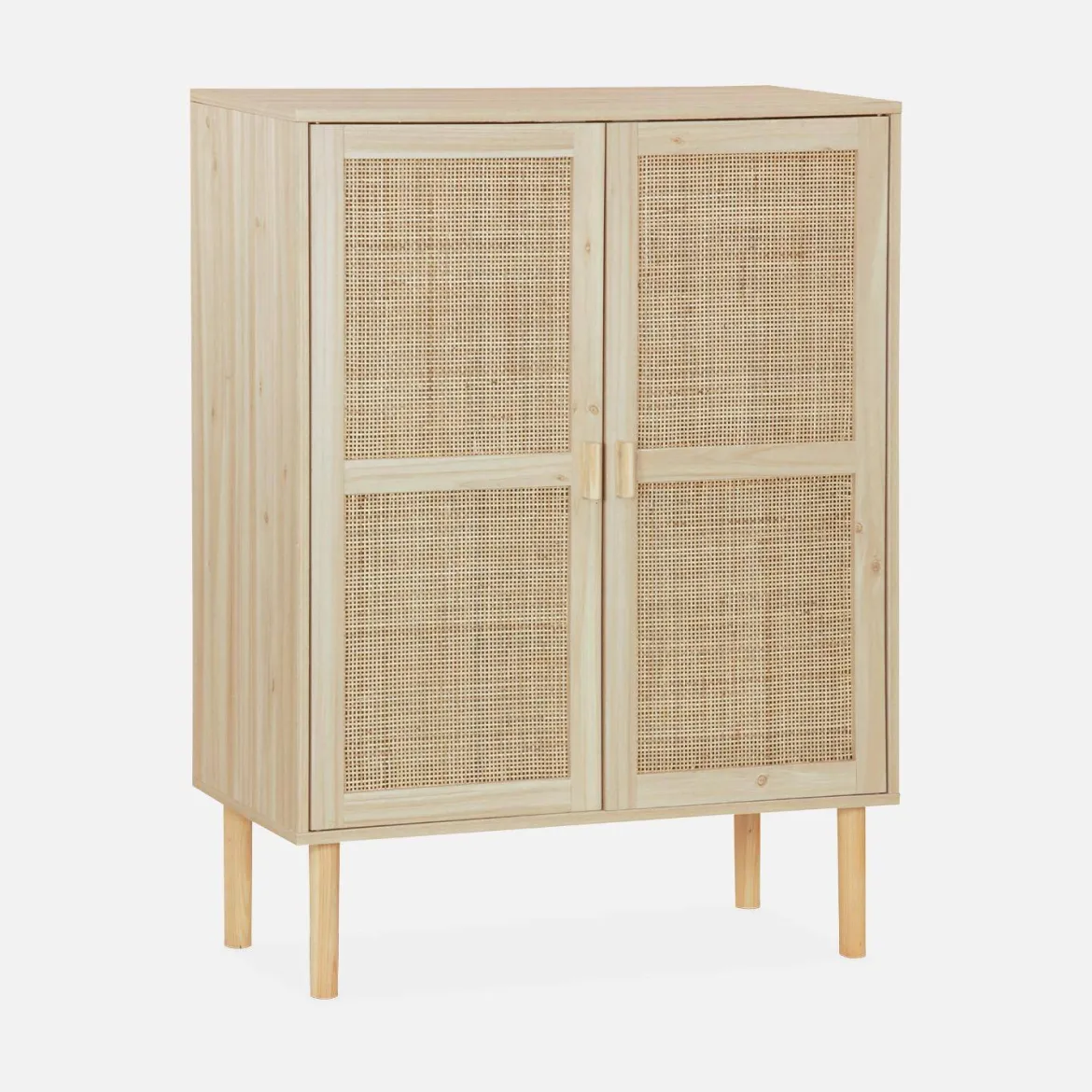 Credenza effetto canna e legno a 2 ante, 80cm