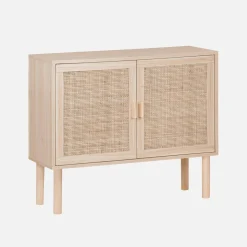Credenza effetto canna e legno a 2 ante, 80cm