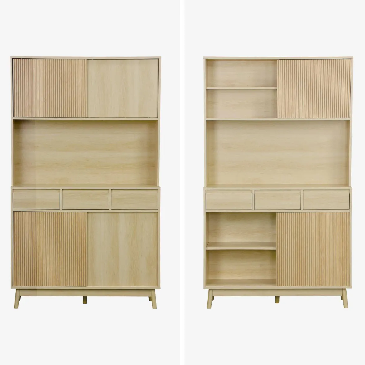 Credenza effetto legno a 4 ante e 3 cassetti, 110cm
