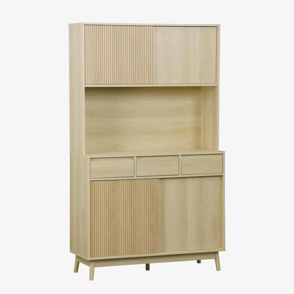 Credenza effetto legno a 4 ante e 3 cassetti, 110cm