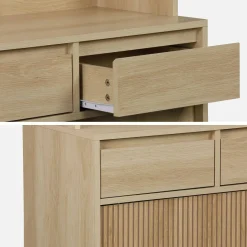 Credenza effetto legno a 4 ante e 3 cassetti, 110cm