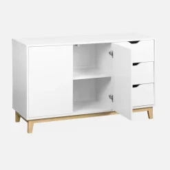 Credenza effetto legno con gambe in legno 2 ante, 120cm