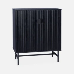 Credenza effetto legno con scanalature nere 2 ante, 80cm